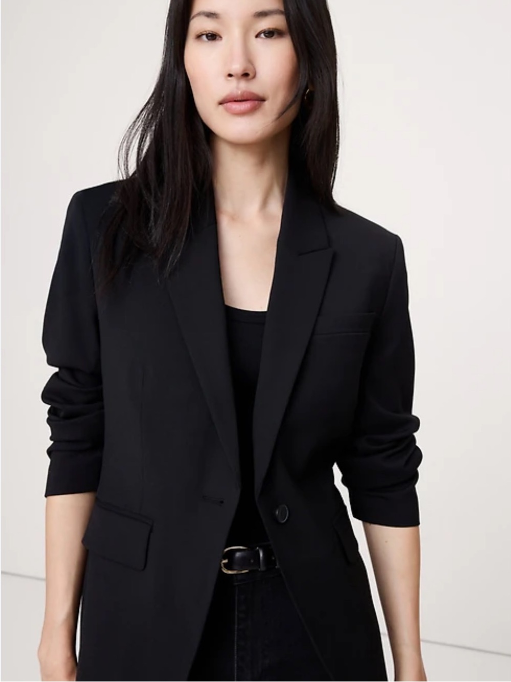 Banana Republic Slim Italian Lightweight Wool Blazer Size 14 Black Old Money NWT